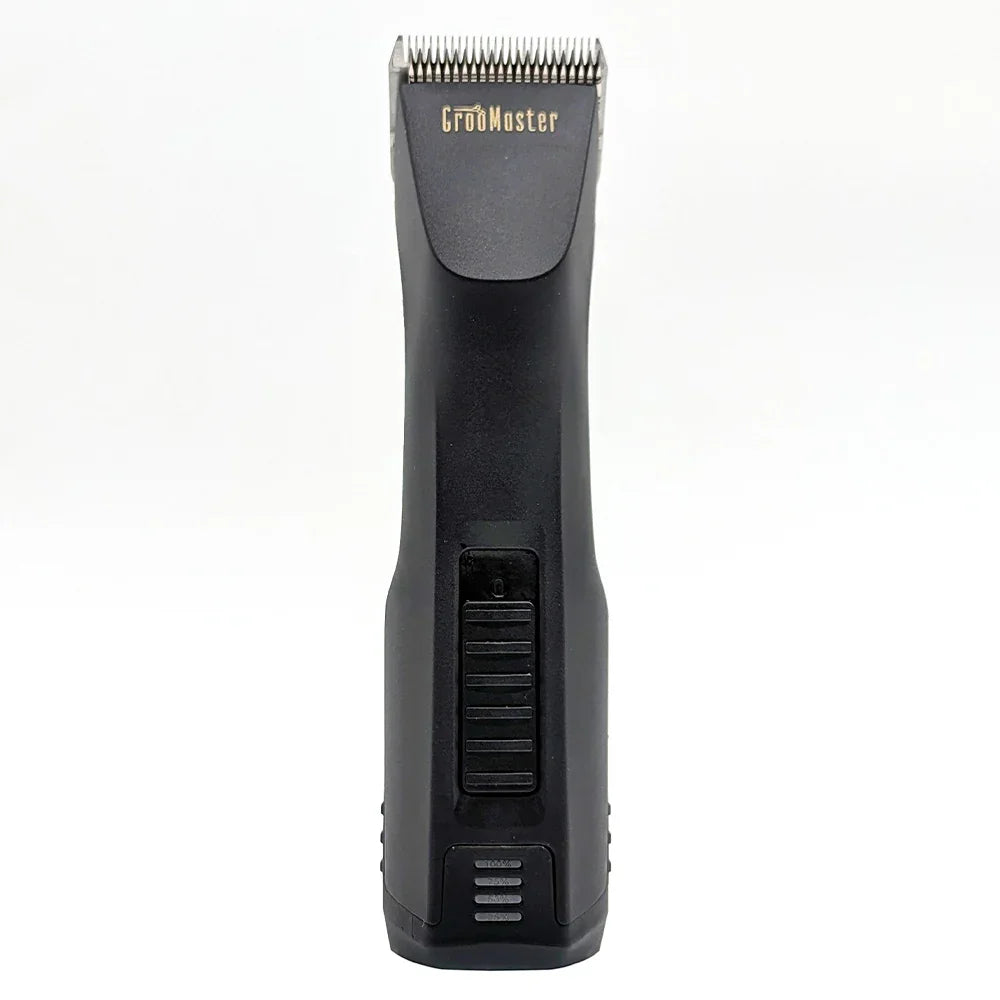 Black hair clipper with 'Groomaster' branding on a white background