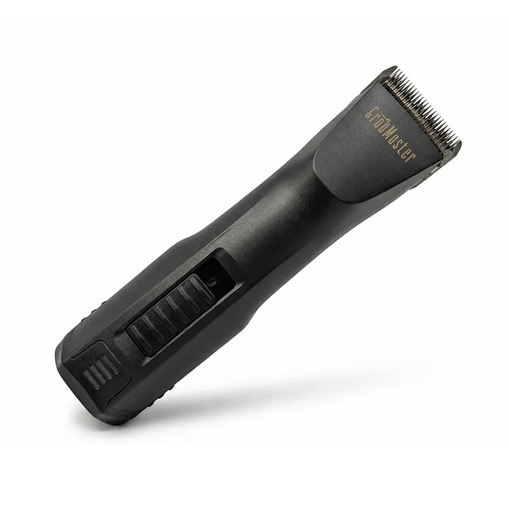 Black grooming clipper with visible brand name "groomaster" on a white background