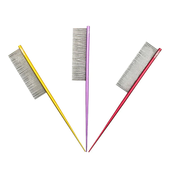 3 hair parting comb, yellow, purple and red
