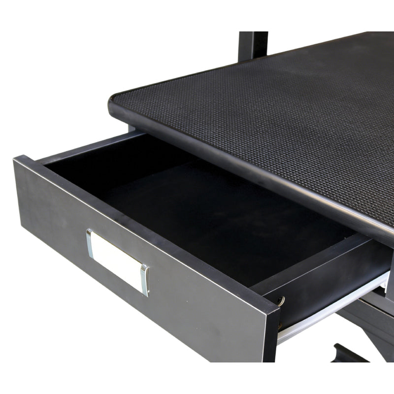 Durable black grooming table with easy-to-store drawers