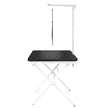 Compact scissor type folding table with plastic tabletop