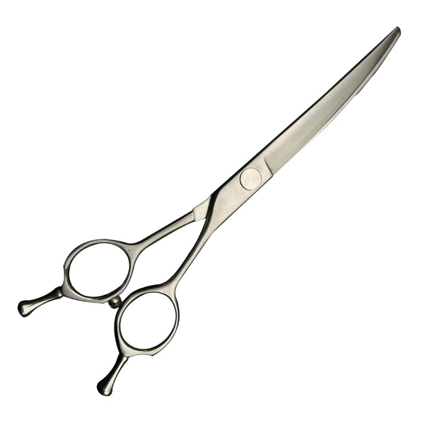 Stainless steel Curved grooming scissors on a white background
